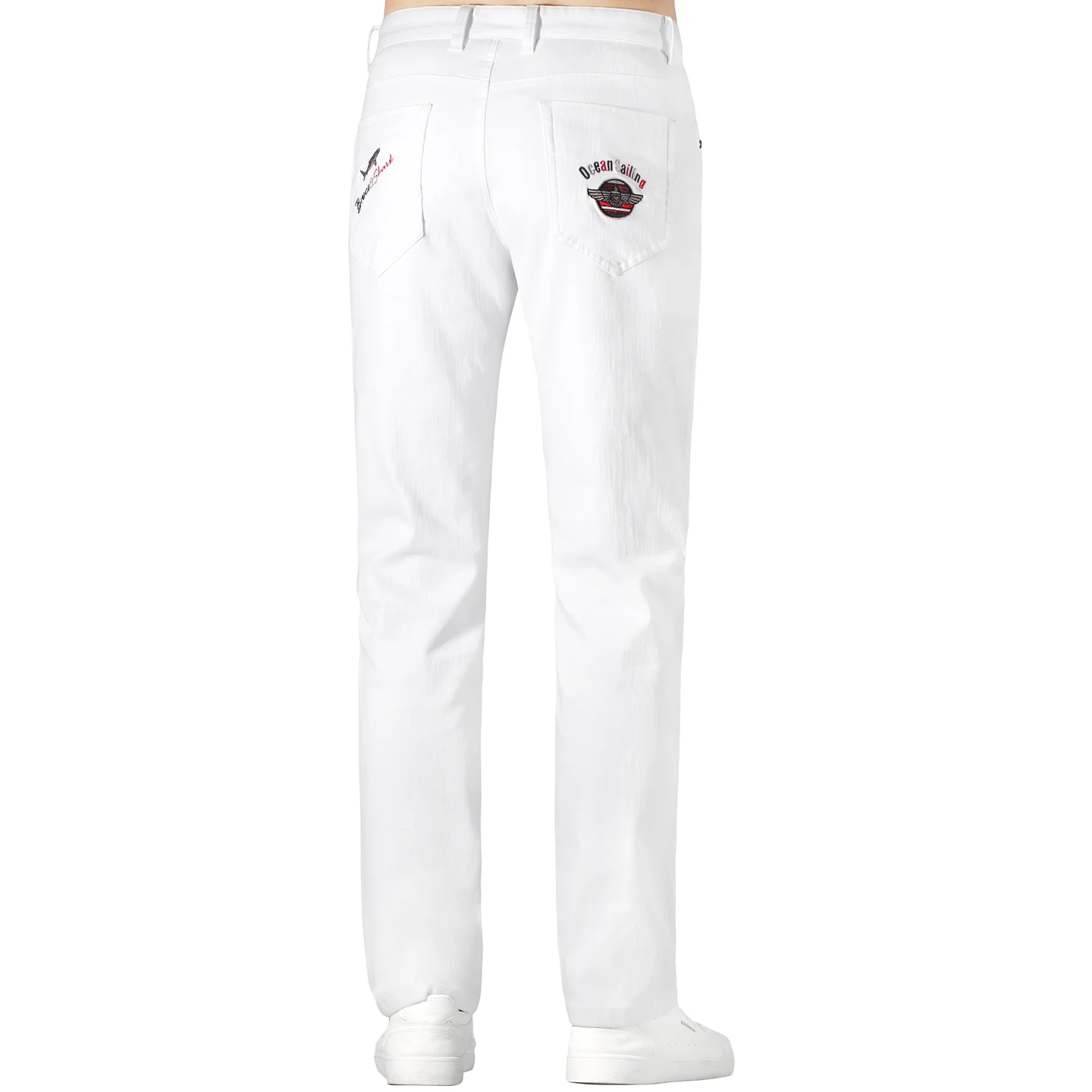 Bruce&Shark New Autumn Men's White Jeans Fashion Embroidery Thick Cotton Denims Casual Stretch Straight Leg Jeans For Men Big