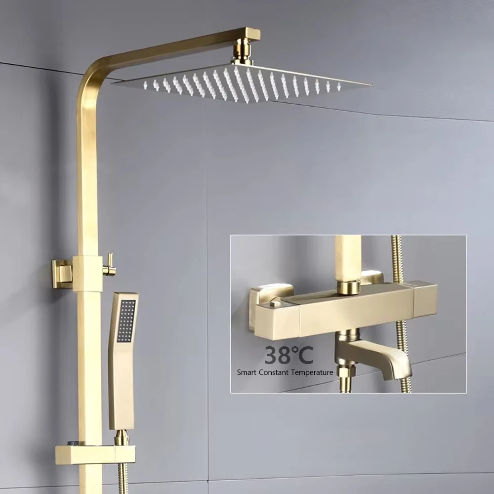 

High Quality 10 Year Warranty Solid Brass Mixers Smart Thermostatic Bathroom Rainfall Shower Set Column System for Hotel Villa