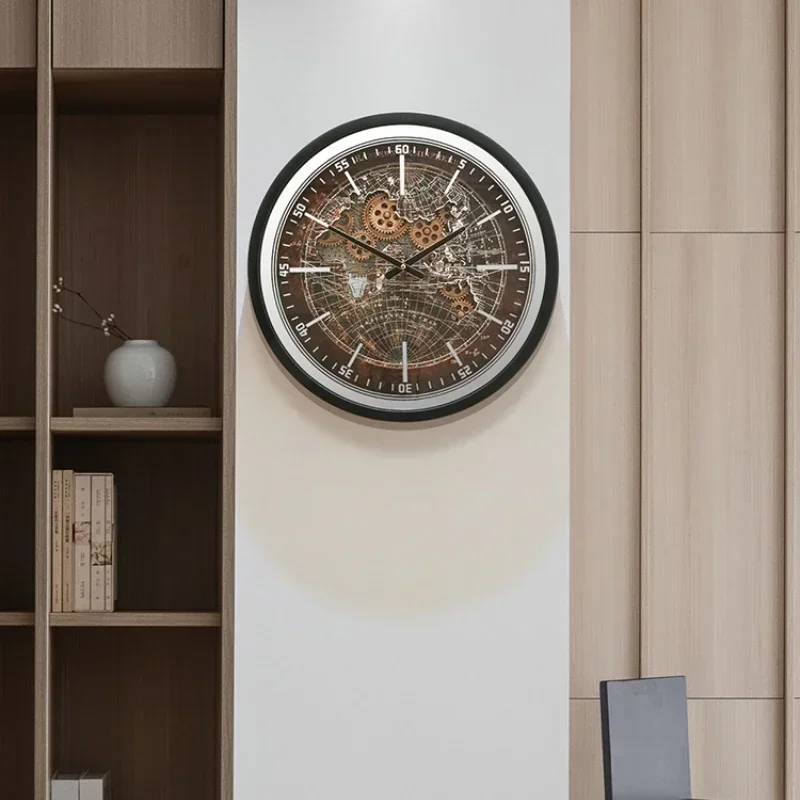 Retro Retro Living Room Wall Decoration Clock Ancient Chinese Style Many Occasions Creative Iron Gear Earth Circular Wall Clock