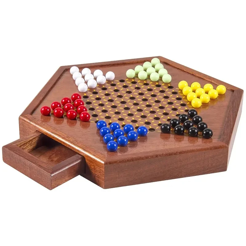 1 Set Of Luxurious Wooden Small 12.5inch Hexagonal Chessboard Checkers Game With 72 Acrylic Pieces Suitable For Strategy Games