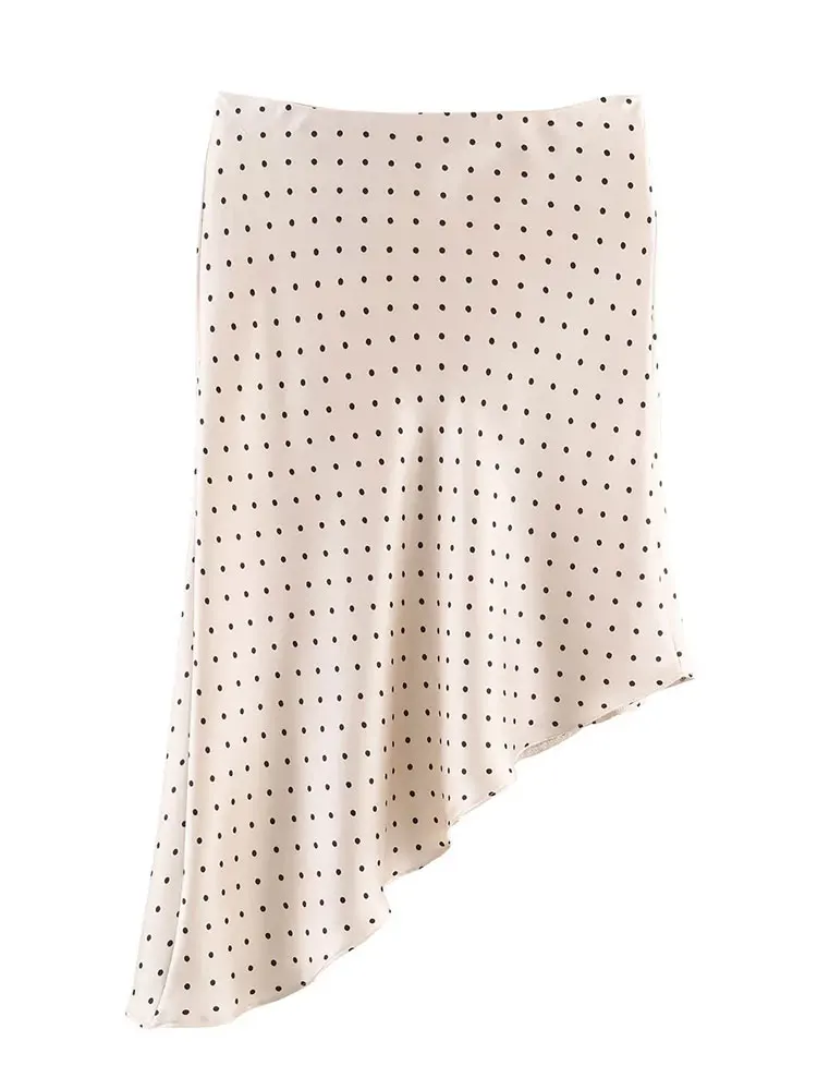 HH 2026 Summer Women Trend Polka Dot Pring Midi Skirt Asymmetrical Elastic Waist Skirts Fashion Y2K High Street Lady Chic Skirt