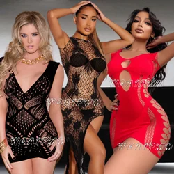 Sexy Nightdress Erotic Temptation Lingerie For Sex Crotchless Backless Hot Hollow V Neck Body Dress Erotic Underwear Sleepwear