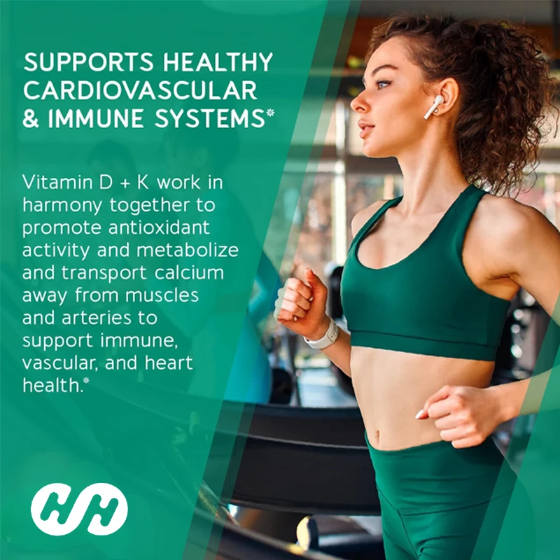 Vitamin D3 K2 60 Capsules (5000IU and 200mcg) Three in One Composite Support, Suitable for Teeth, Heart, and Immune System