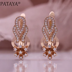 PATAYA Hot 585 Rose Gold Color Glossy Metal Long Earring for Women Shiny Natural Zircon Accessories Trend Daily Jewelry