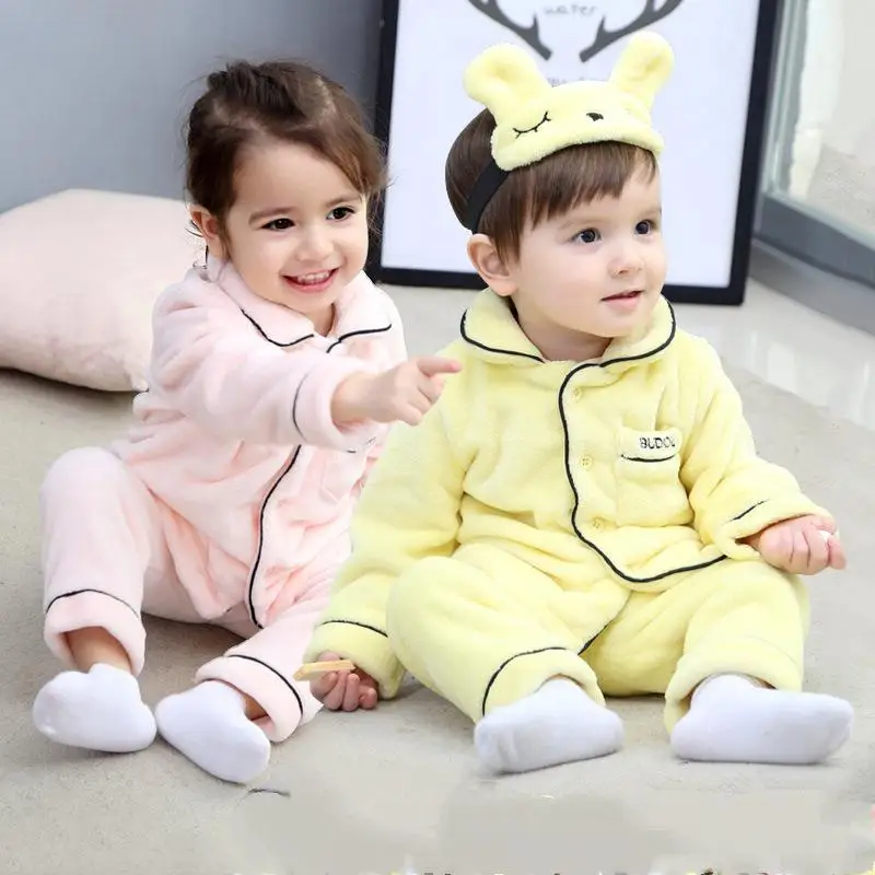 

2025 boys and girls Children's PJs Set autumn winter thickened coral velvet long-sleeved warm Flannel Pajama Loungewear Set