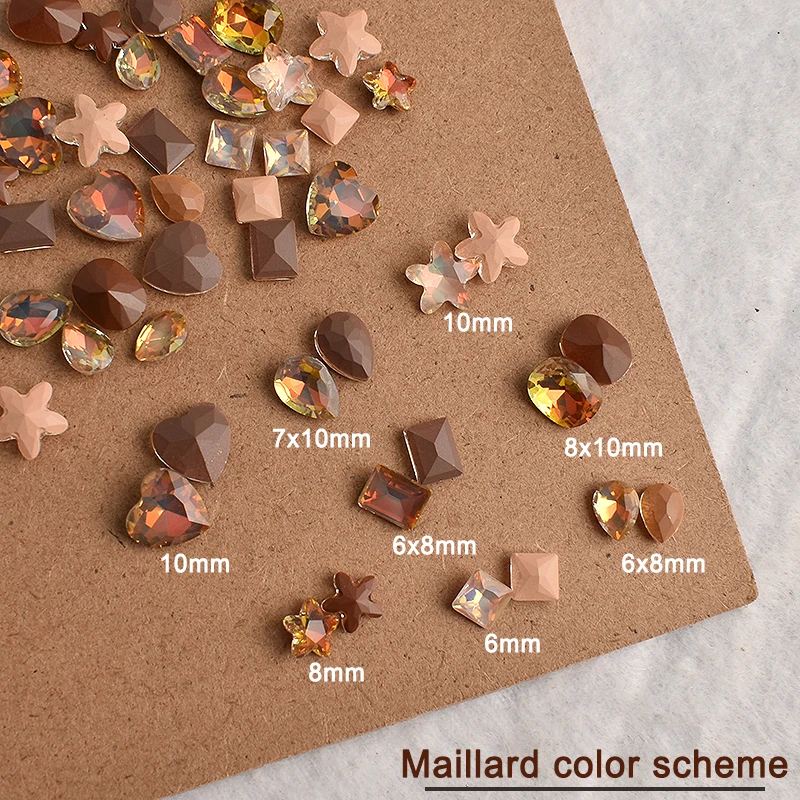 Mocha Maillard Mixed Shape Nail Art Rhinestone  Brown Sharp Bottomed Crystal Glass Manicure Decoration 30/100PCS