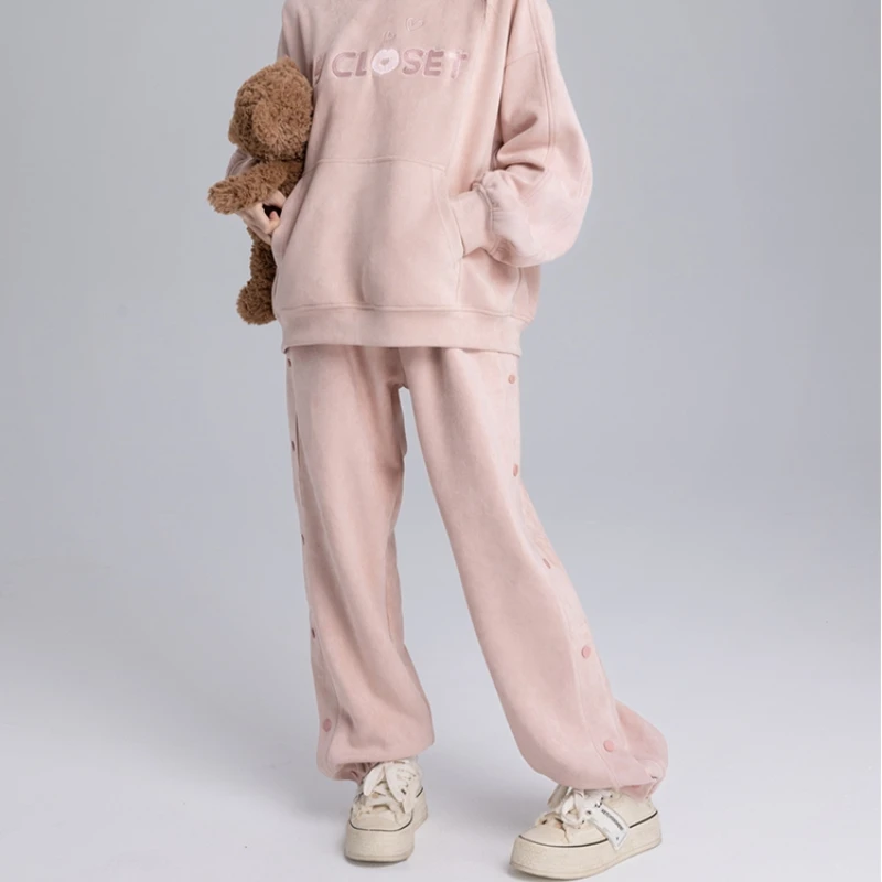 2024 New Sports Leisure Style Pink and White Sweet and Loose and Thin Tied Feet Fashionable and Versatile Sweatpants For Girl