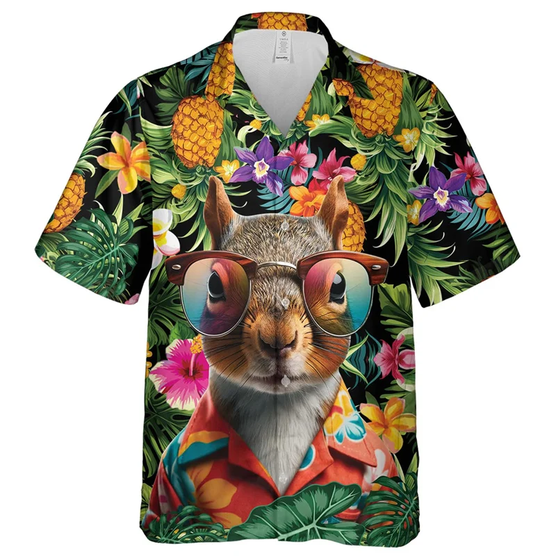 

Hawaiian Cute Squirrel Graphic Beach Shirts For Men Clothes Casual Cartoon Animal Blouses Funny Kawaii Short Sleeve Aloha Tops