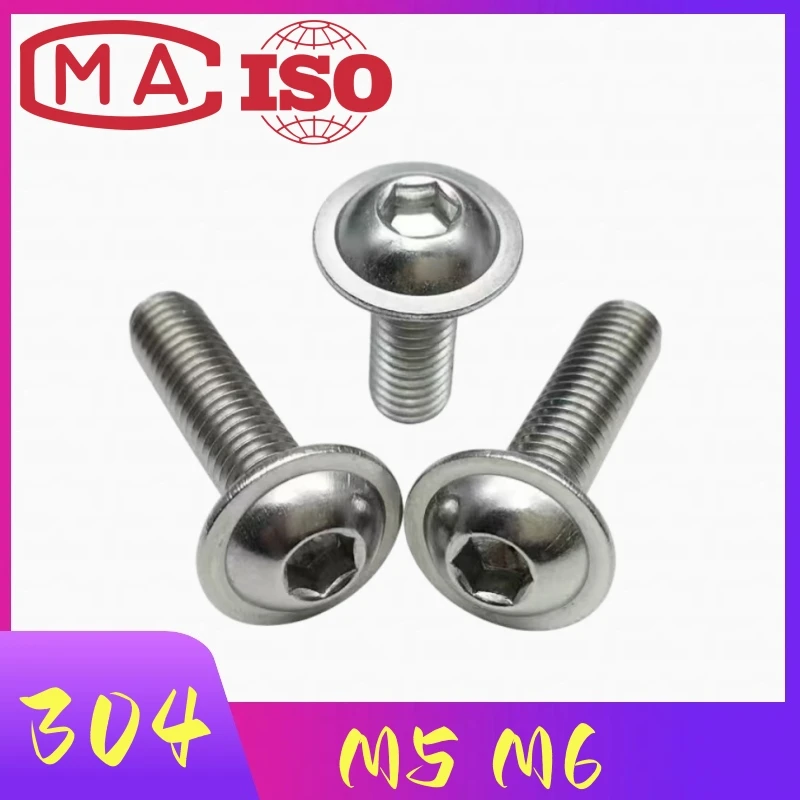 304 Edelstahl-Innensechskantschrauben mit Flanschunterlegscheibe M5 M6 ISO7380-2 Flanschschrauben für Motorrad, Fahrrad, Roller