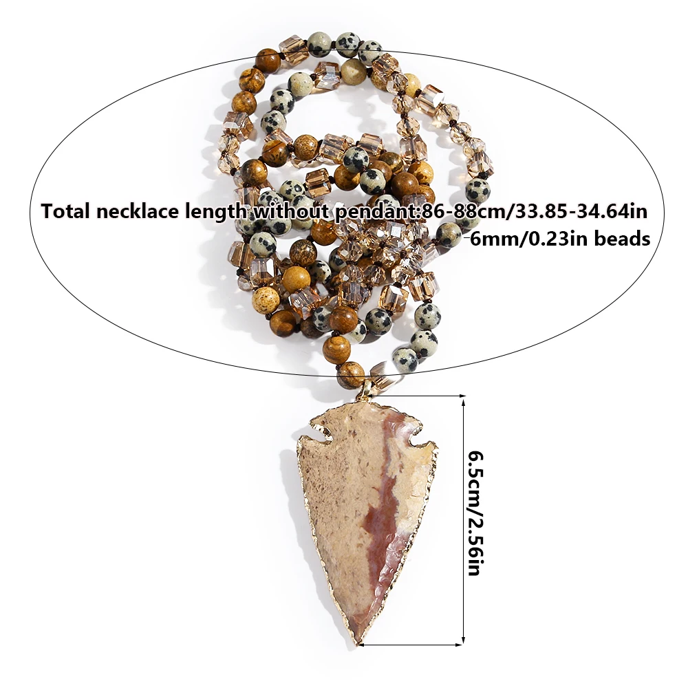 Fashion Bohemian Retro Ethnic Style Natural Stone Raw Ore Engraved Edge Hand-Molded Random Arrowhead Pendant Necklace