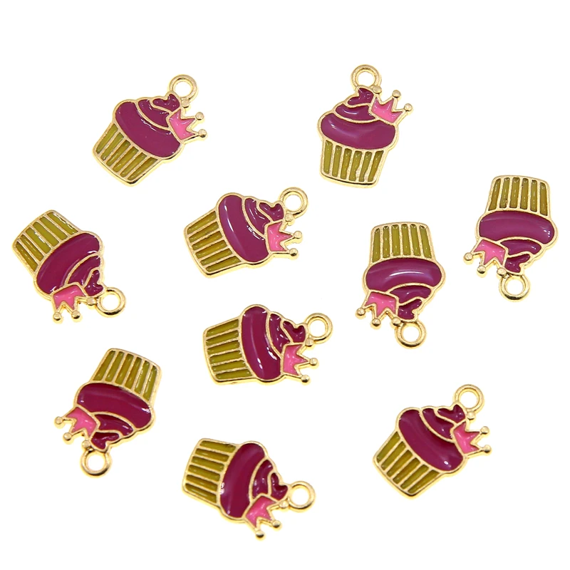 50pcs 17*12mm Cute Enamel Ice Cream Charms Pendant for Jewelry Making Diy Cup Cake Charms Necklace Earrings Making Accessories