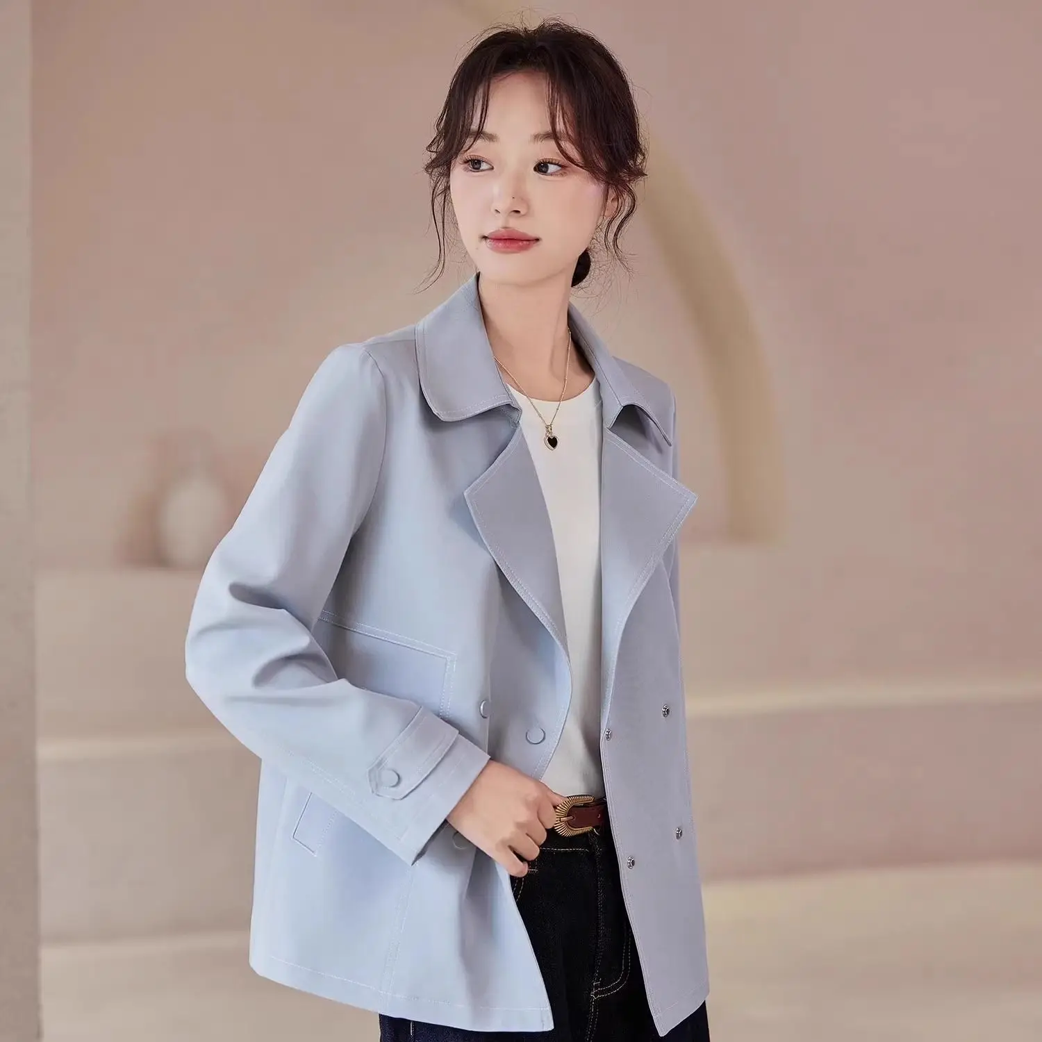 Women's Windbreaker 2026 New Spring Autumn Korean Loose Short Outwear Female Casual Double-breasted Lined Trench Coat 4XL