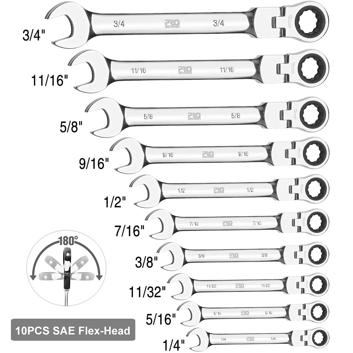 20Pcs SAE and Metric Ratcheting Wrench Set Chrome Vanadium Steel Combination Ratchet with Portable Roll-Up Canvas Bag PROSTORMER