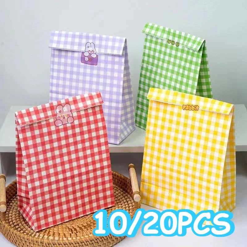 Sacs en papier à carreaux colorés, 10/20 pièces, sacs d'emballage cadeau, stockage de bonbons pour pâques, fête d'anniversaire, décoration de magasin de mariage