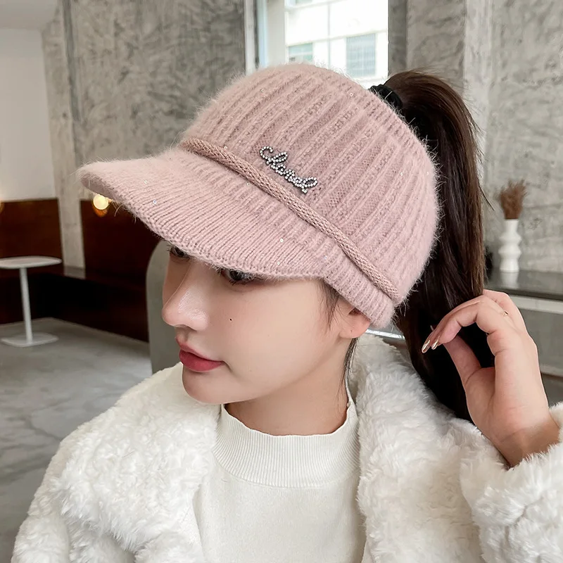 الخريف والشتاء الكورية نمط تنوعا الأرنب الفراء محبوك قبعة الإناث صوف مبطن الدافئة حفظ بطة اللسان عاريات قبعة