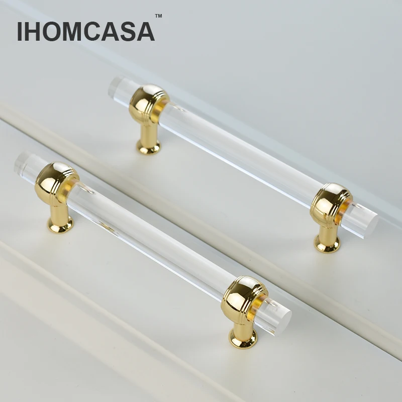 IHOMCASA Kitchen Furniture Handles Wardrobe Bathroom Dresser Drawer Cabinet Pulls Gold/Black Cupboard Door Knobs Crystal Acrylic