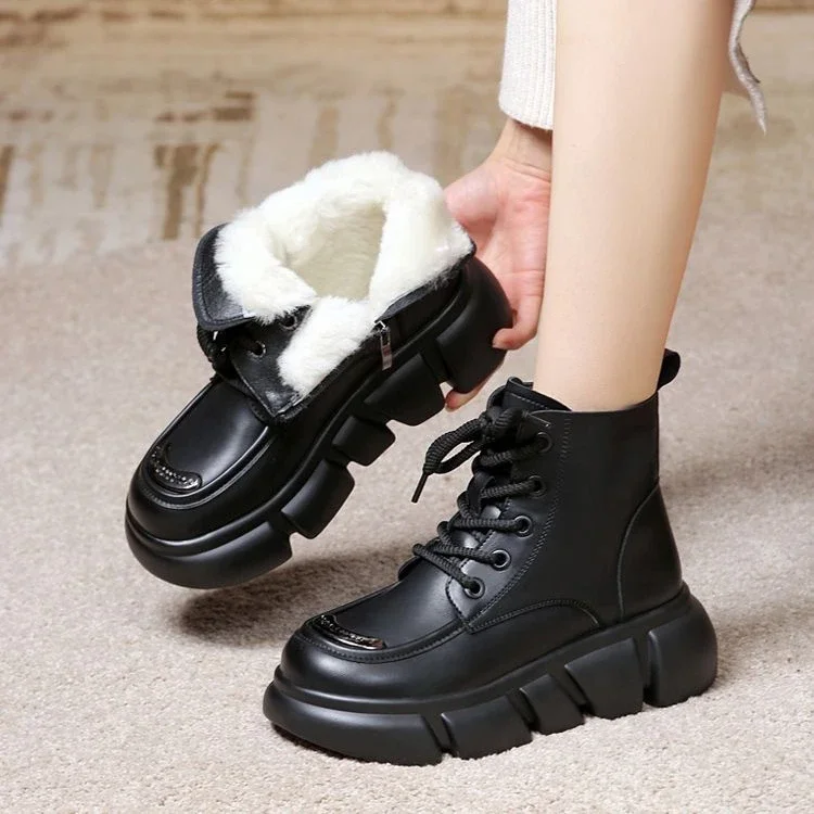 Women's Snow Boots Winter New Platform Wedge Comfortable Anti Slip Warm Lace Up Cold Proof Cotton Ankle Boots Botas Mujer 2025