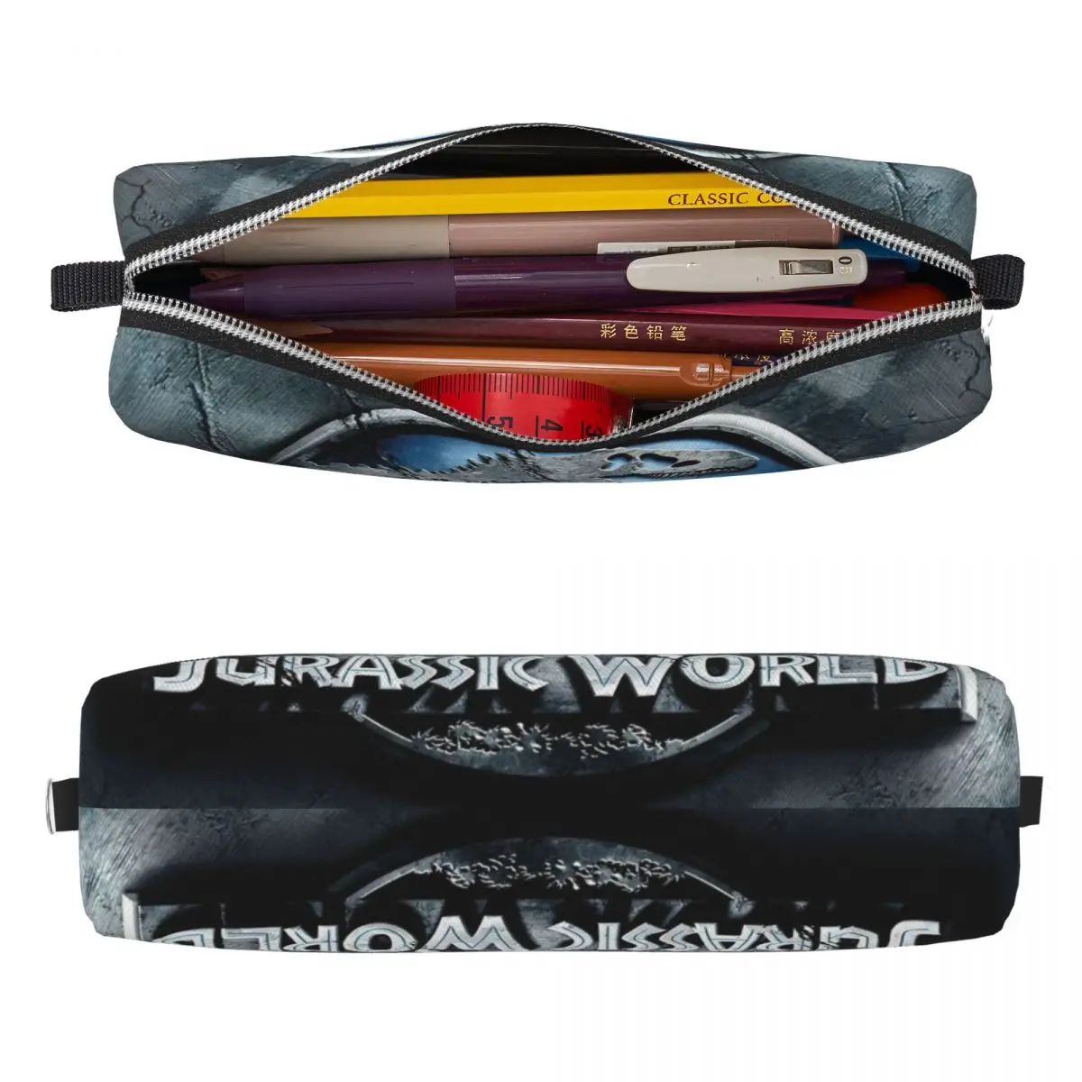 Jurassic world logotipo dinossauro lápis casos caneta titular sacos de lápis para estudante grande armazenamento material escolar zíper pencilcases