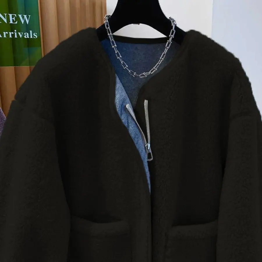 Fashion Korean Version Loose Slim Single breasted Lamb Fleece Coat for Women's High Grade Fur One Piece Thickened Lamb Fleece Co