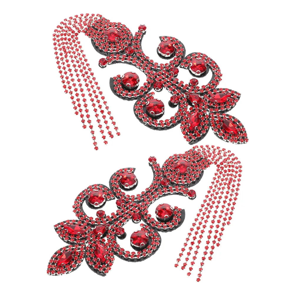 

2 Pcs Rhinestone Bead Applique Beading Epaulettes Shoulder Tassel Punk Style Chain Diamond
