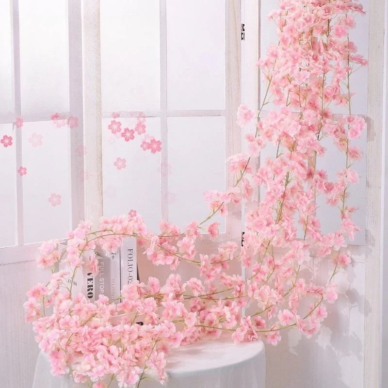 Simulación de flor de cerezo, tubo de aire acondicionado, 135 cabezas, tira de flor de vid, simulación de flor falsa de plástico