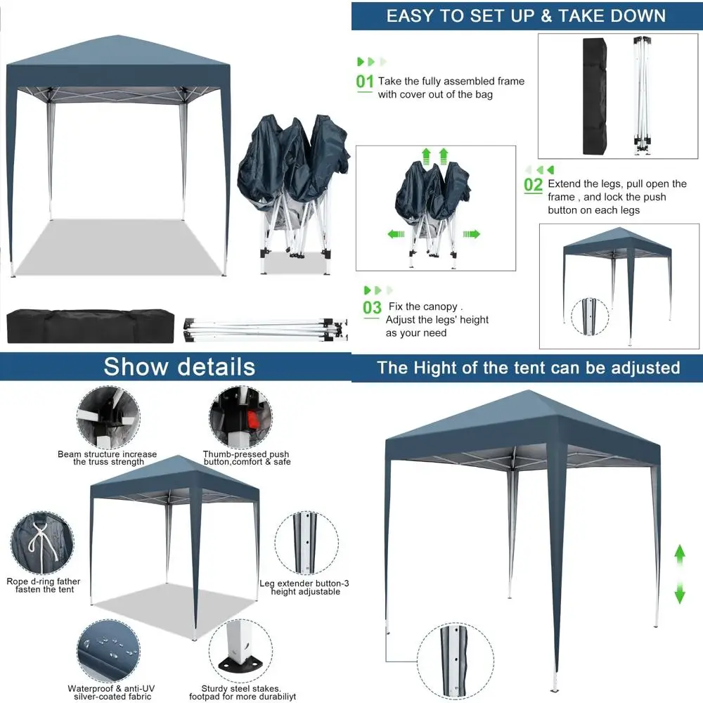 

Мгновенная уличная всплывающая палатка с навесом, складное укрытие 6,5x6,5 футов для мероприятий, вечеринок, встреч на заднем дворе