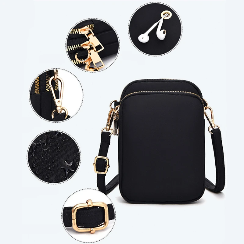 Women Mini Bag Crossbody Zipper Shoulder Bags Mobile Phone Purse Vertical Multifunctional Wallet Black Walking Crossbody Bags