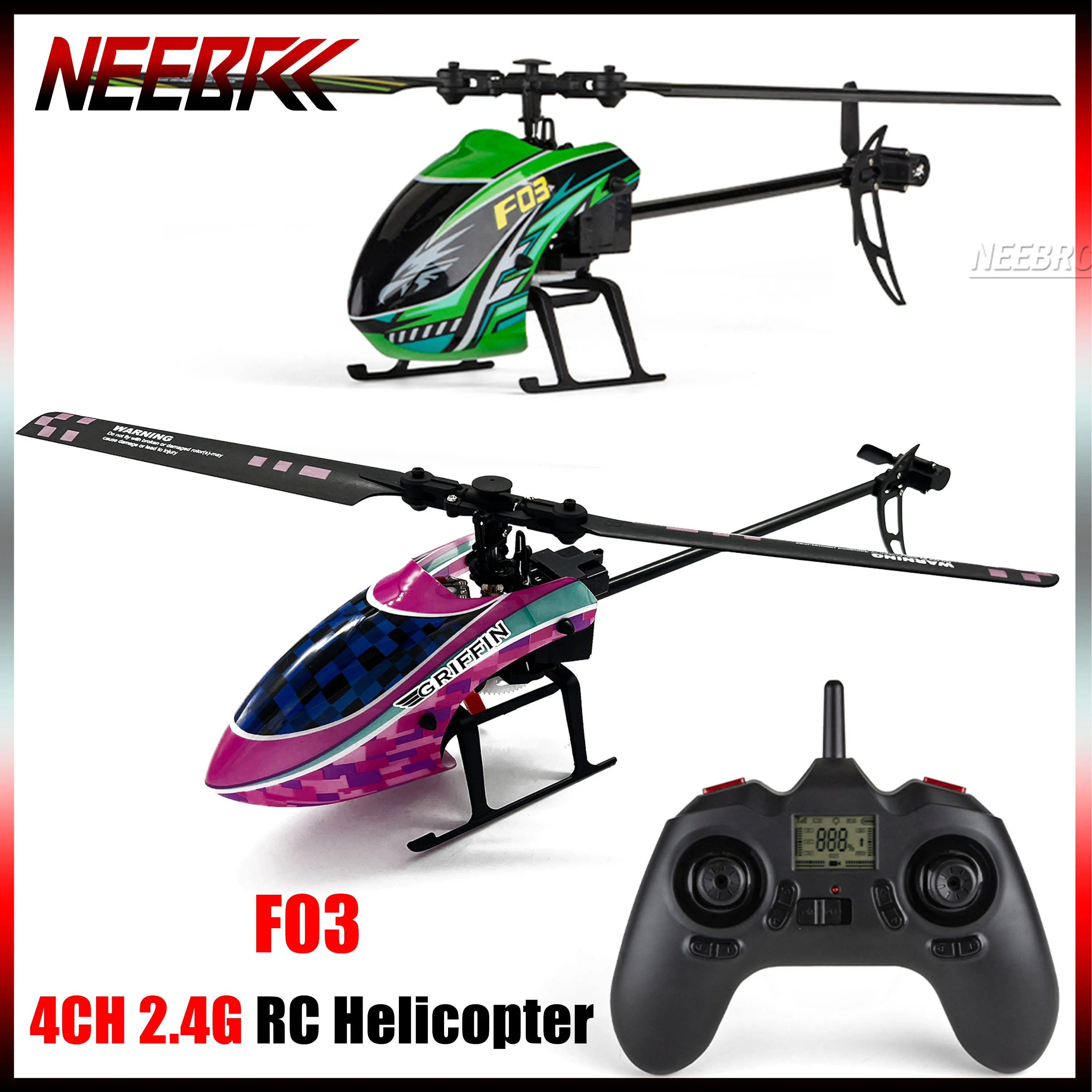 

NEEBRC F03 RC Helicopters 6-Aixs Gyroscope Flybarless RTF 2.4G Remote Controller USB Charge 8520 Coreless Motor 4.3g Servo Part