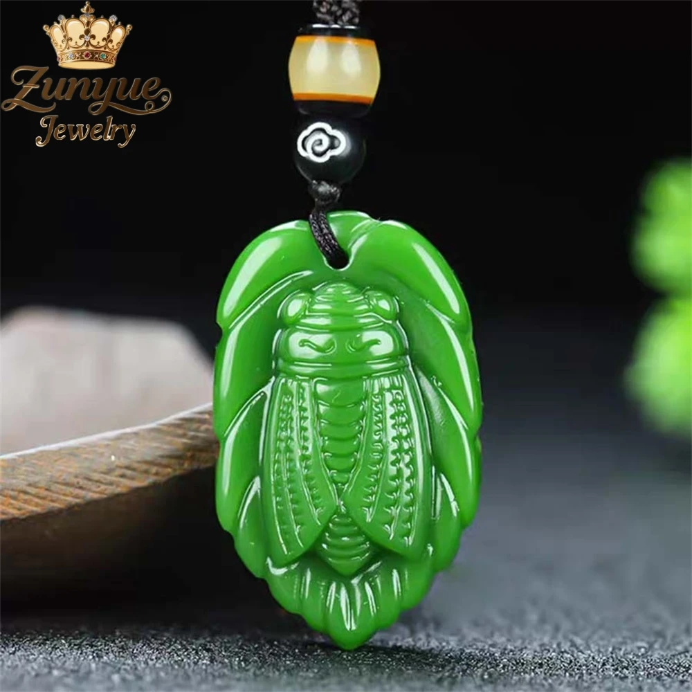 

High-End Natural Hetian Jade Green Cicada Pendant Luxury Quality Jewelry Fashion Jewelry Exquisite Charms Elegant Popular Gift