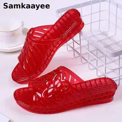Size 37-42 Womens Slippers Summer Female Platform Wedge Shoes Mujer Mules Clogs Peep Toe Candy Color Transparent Beach Zapatos 1