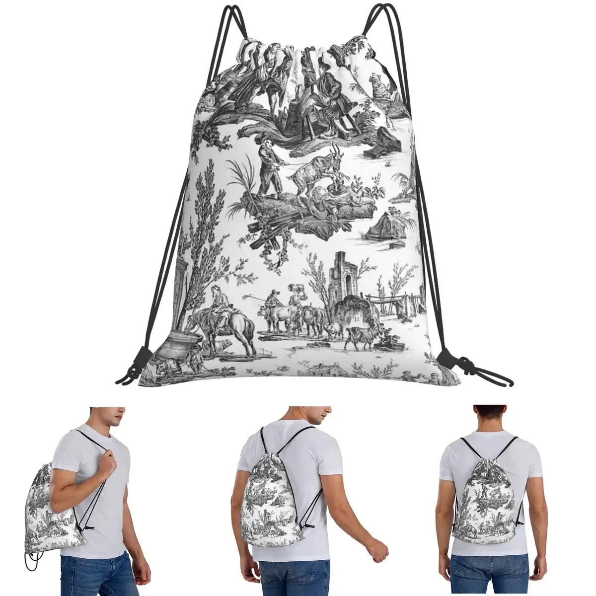 

Винтажные французские рюкзаки с мотивом Toile De Jouy, многофункциональные портативные сумки на шнурке, сумка для обуви, сумки для книг для путешествий студентов