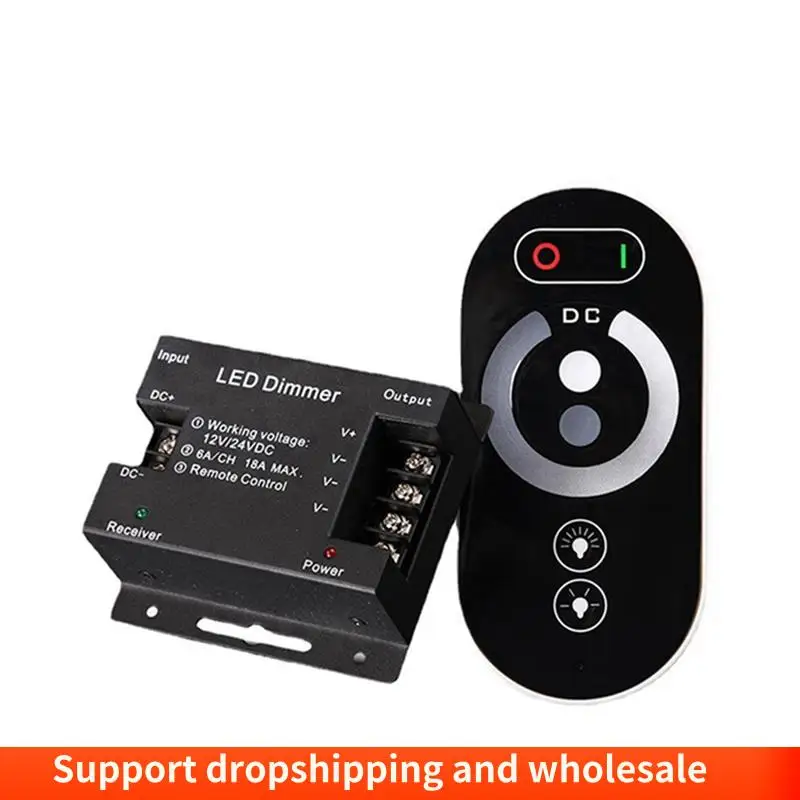 AA86 Tragbarer 6-Tasten-RF-LED-Touch-Dimm-Controller, kabellose Fernbedienung, Streifenlicht, Dimmer, LED, Monochrom, 12–24 V, 18 A