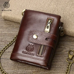 SCHLATUM Men Leather Wallet Fashion Short Zipper RFID Purses New Style Multifunction Credit Business Card Holder