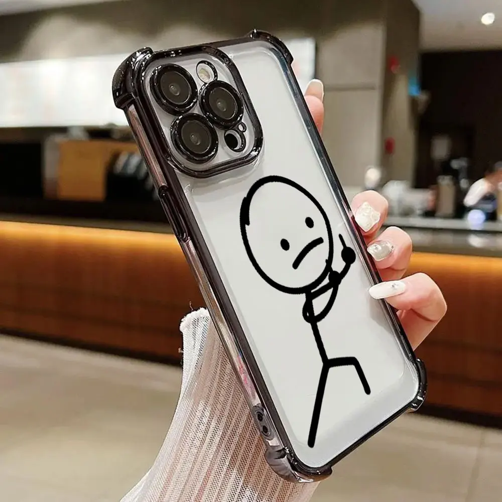Stickman Cool Middle Finger Cute Man Phone Case for iPhone 11 13 15 16 17 Pro Max 14 Plus 17Air 16E 13 12 Mini 17Pro Clear Cover