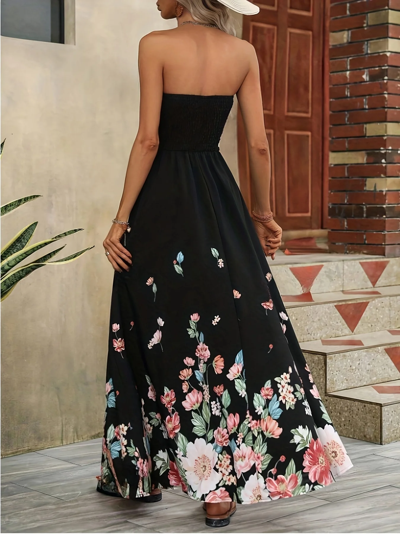 New Summer Women's Clothing Fashion Strapless Floral Print Sleeveless Bohemian Long Dress High Waisted Holiday Dresses