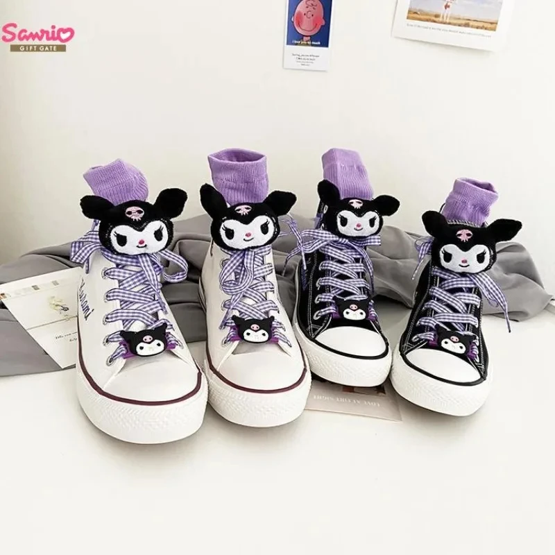 Anime Kuromi Children High Top Canvas Shoes Kawaii Cartoon Black Non-Slip Sole Cartoon Shoes Japan Student Simplicity Sneakers