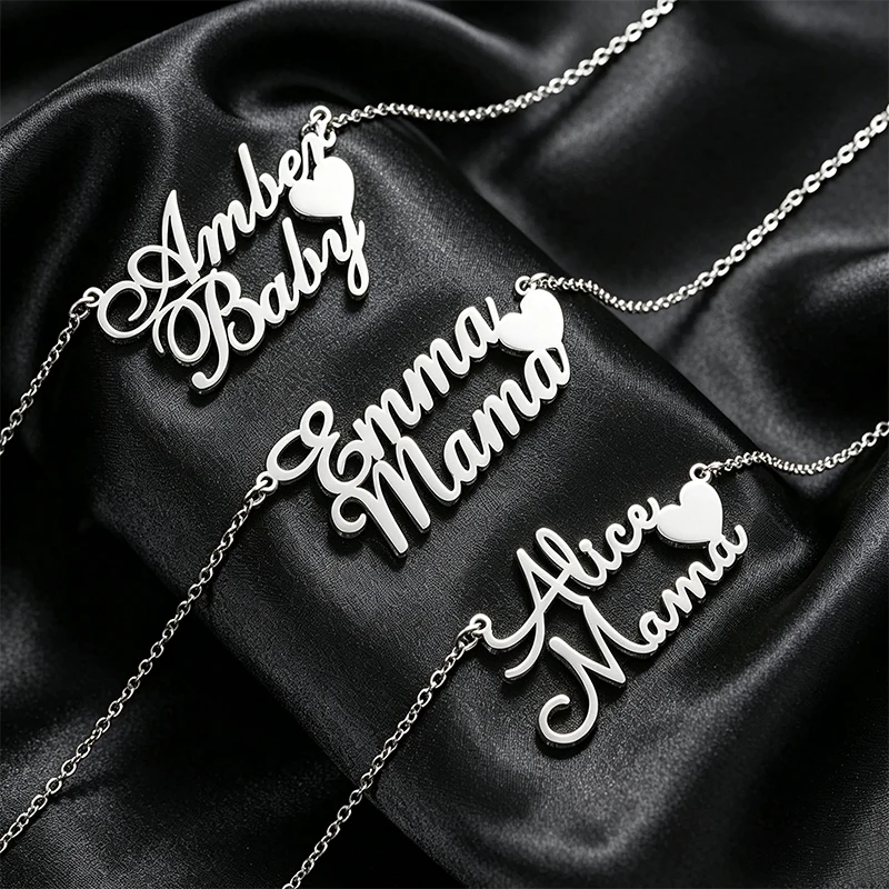Woman Custom 2 Names Pendant Necklace Charm for Mother Kids Family Couples Names Heart Personalized Stainless Steel Necklace