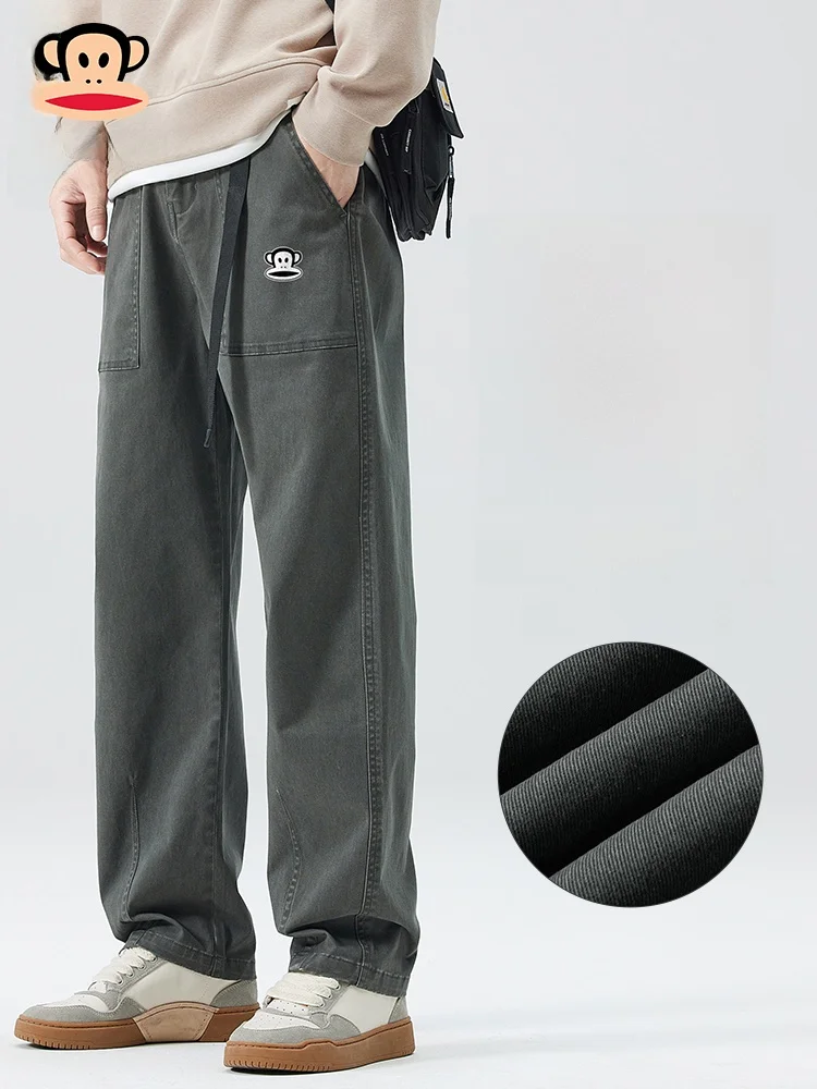 

PaulFrank Men's Casual Loose Straight Leg Workwear Pants Autumn Heavyweight American Retro Sle Comfortable Cotton Trousers