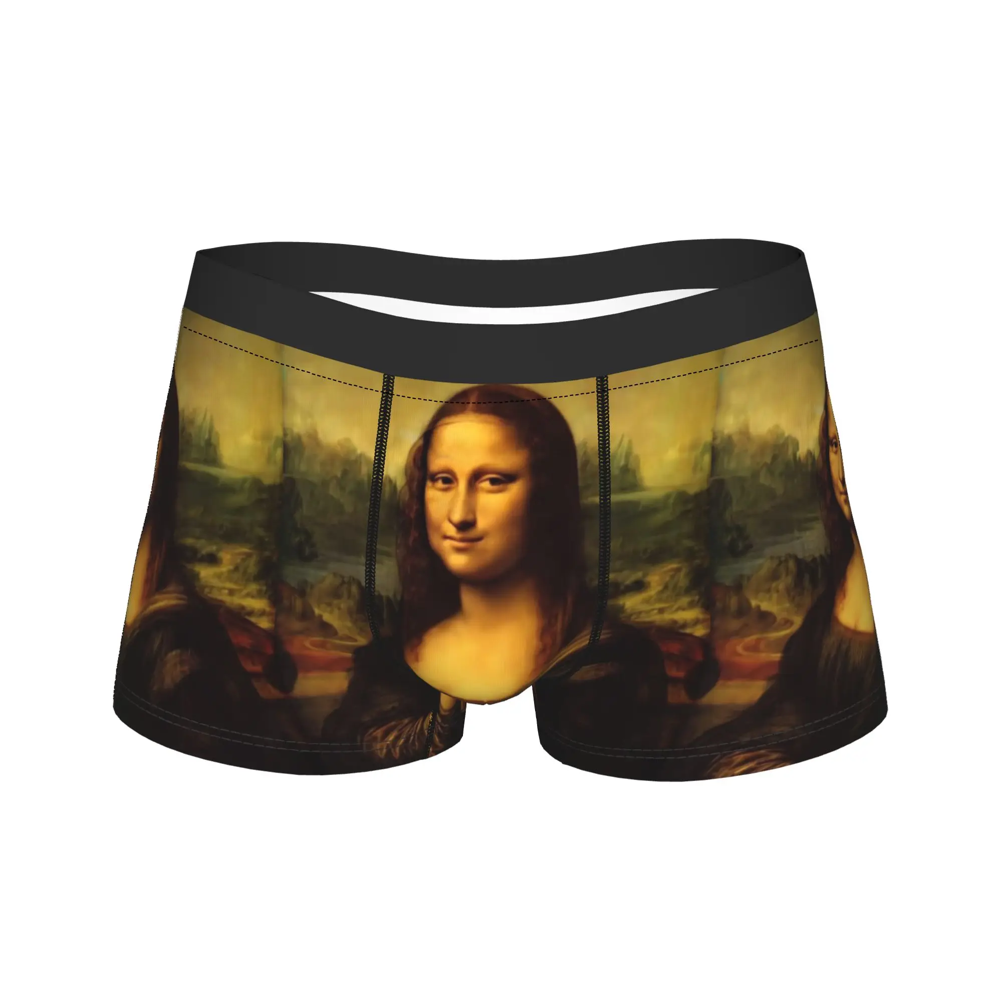 Iconic Mona Lisa Portrait Boxer Brief  Underwear High Quality Men Comfortable Boxer Shorts Printing Plus Size Underpants