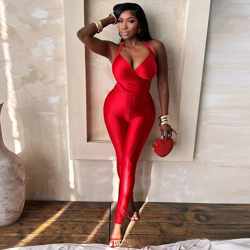 

Глянцевый женский сексуальный комплект из 2 предметов: топ-халтер с V-образным вырезом и шнуровкой на спине + укороченный топ + облегающие брюки-карандаш, костюм для ночного клуба