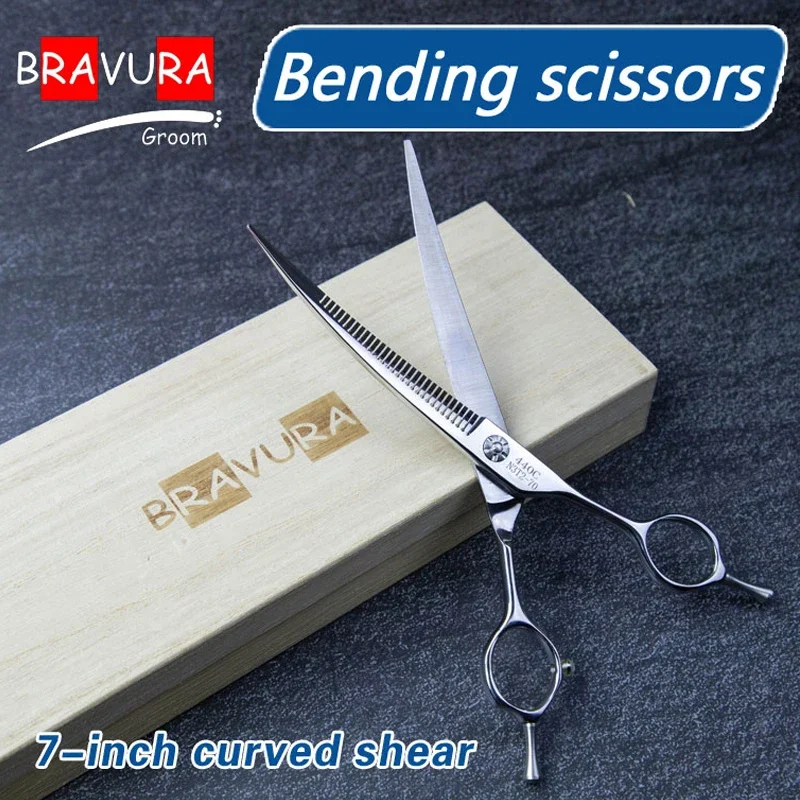 Durable Curved Fish Bone Scissors for Pets - Ergonomic Handle Pet Grooming Clippers