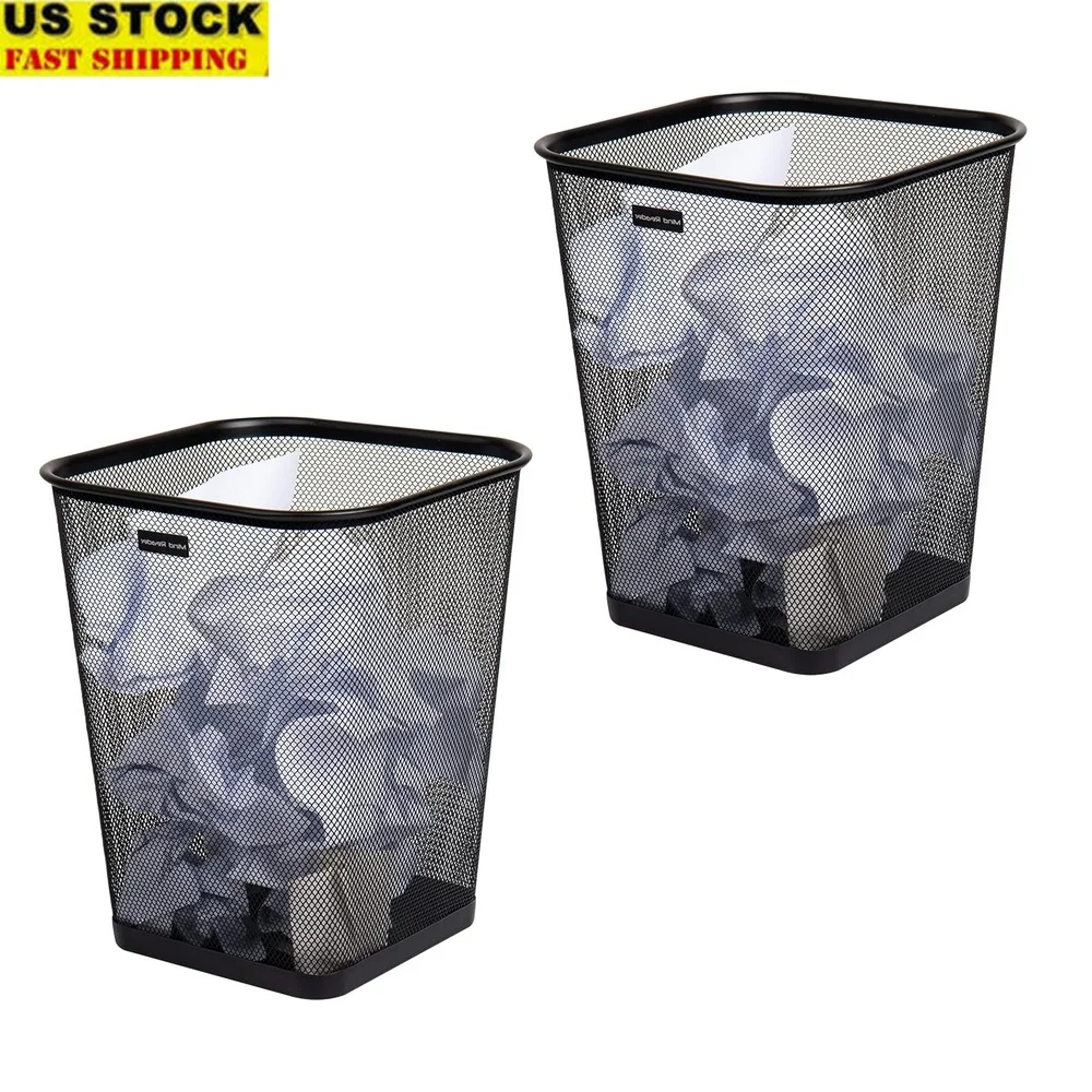 Cubo de basura de malla, juego de 2 cestas de papel de desecho de Metal, cuadrado, para oficina, hogar, duradero, portátil, ligero, no tóxico, parte superior abierta