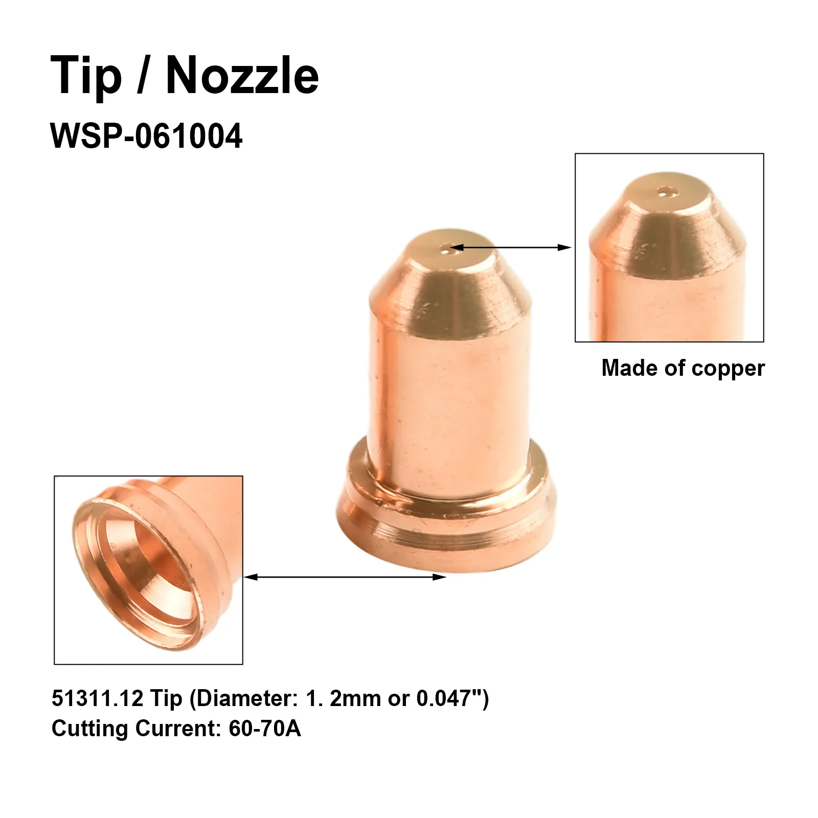 

Plasma Cutter Kit Torch Nozzle Accessories IPT-80 PT-80 PT80 Replacement 1.2mm Tips 52558 51311.12 60pcs Factory