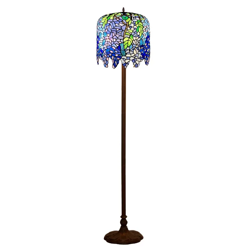 

Blue wisteria art colored glass floor lamp, bedroom study decorative lamp