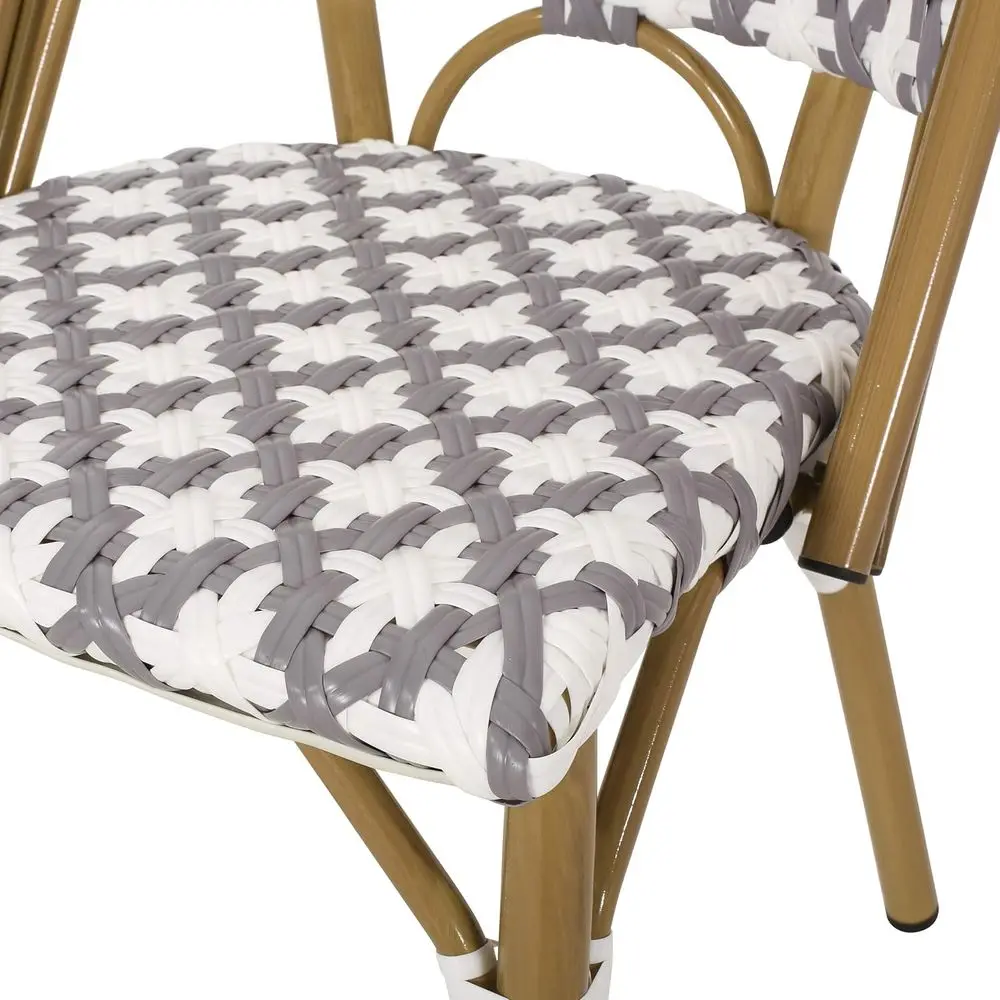 Gray and White Anastasia Outdoor French Bistro Chairs Set of 2 with Bamboo Print Finish