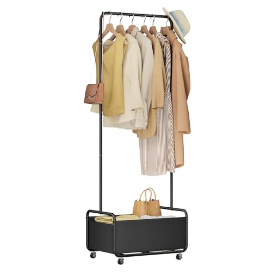 

Small Clothes Rack with Wheels and Bottom Basket Heavy Duty Rolling Garment Rack for Small Spaces Rolling Clothing Rack for Sma