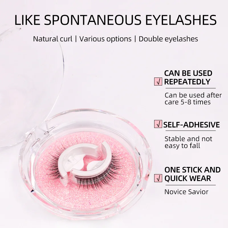 1 คู่/กล่อง Self-Adhesive 3D Curling กาวฟรีนํากลับมาใช้ใหม่และยาว handmade Eyelash EXTENSION ยอมรับแบบกําหนดเอง