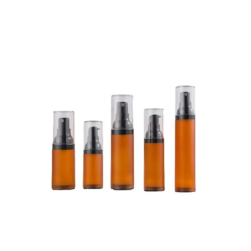 

20Pcs Matte Brown Frost Airless Bottle Cosmetic Packing 15ml 30ml 50ml Clear Lid Plastic Empty Spray Lotion Refillable Bottles