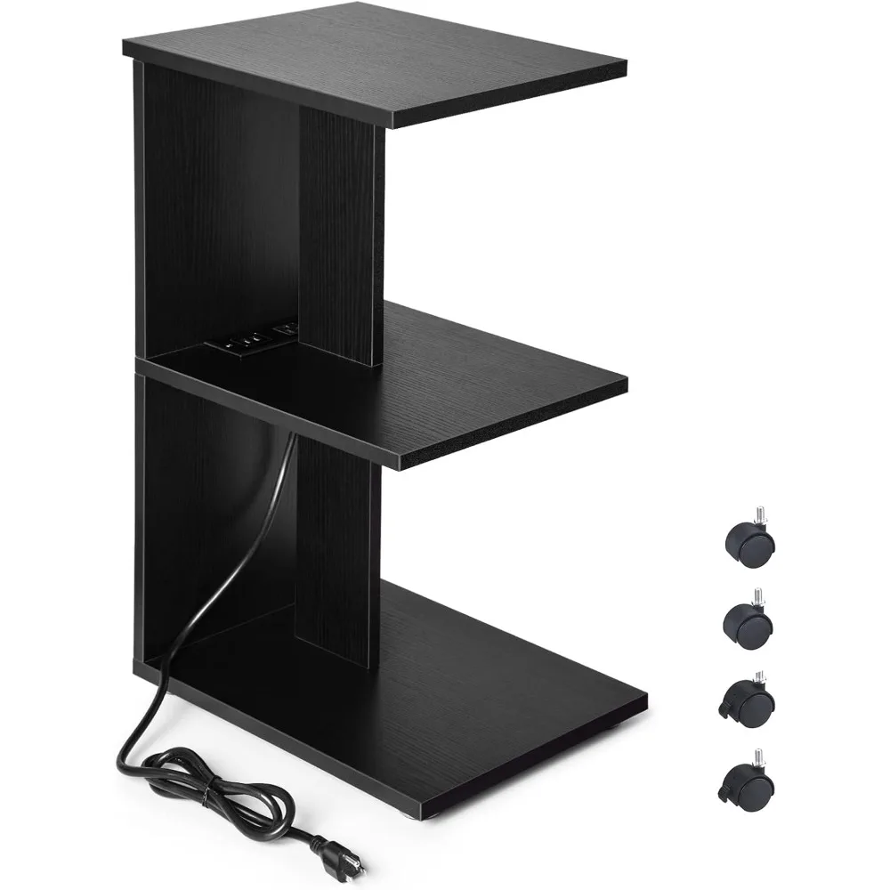 End Table with Charging Station, Narrow Side Tables for Small Spaces USB Ports