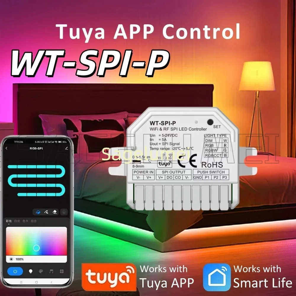 Skydance WT-SPI-P Tuya WiFi RF SPI LED Controller Single for Color RGB RGBCCT RGBW LED Strip Pixel Light WS2811 Ws2812 SK6812